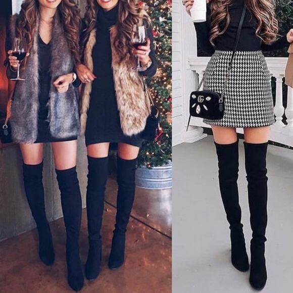 Luxe Black Vegan Suede lace up Over the Knee Boots size 7.5 New in Box - Picture 7 of 7